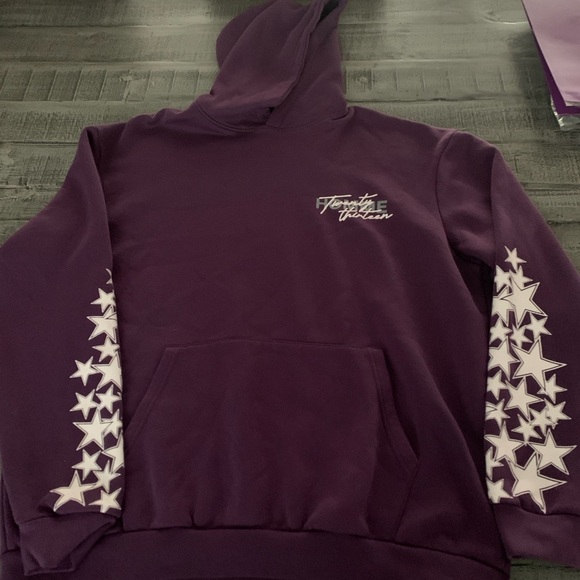 Purple Medium Tall Oversized Hoodie with Star Sleeve Design, Preloved, P2P 27” - Picture 1 of 7